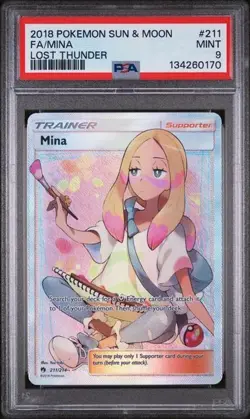 2018 POKEMON SUN & MOON LOST THUNDER #211 FA/MINA LOST THUNDER - PSA 9 MINT - Image 1