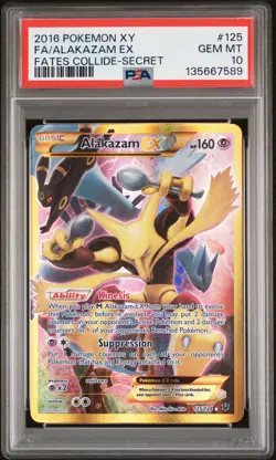 2016 POKEMON XY FATES COLLIDE SECRET #125 FULL ART/ALAKAZAM EX PSA 10 - Image 1