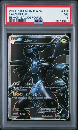 2011 POKEMON BLACK & WHITE BLACK BACKGROUND #114 FULL ART/ZEKROM PSA 3 - Image 1