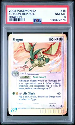 2003 POKEMON EX DRAGON #15 FLYGON-REVERSE FOIL PSA 8 - Image 1