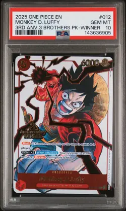 2025 ONE PIECE 3RD ANV TOURNAMENT 3 BROTHERS PACK WINNER MONKEY D. LUFFY PSA 10 - Image 1