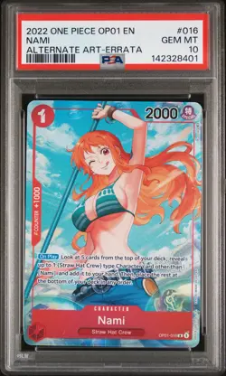 2022 ONE PIECE OP01-ROMANCE DAWN ALTERNATE ART-ERRATA #016 NAMI PSA 10 - Image 1