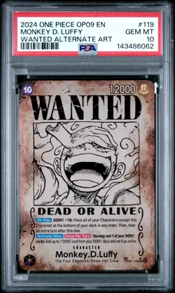 2024 ONE PIECE EMPERORS IN THE NEW WORLD WANTED ALT ART MONKEY D. LUFFY PSA 10 - Image 1