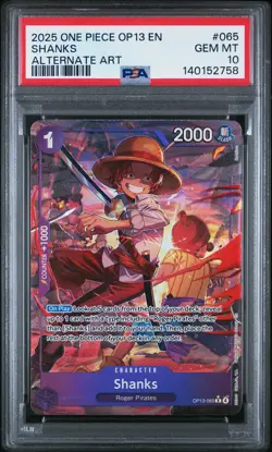 2025 ONE PIECE OP13-CARRYING ON HIS WILL ALTERNATE ART #065 SHANKS PSA 10 - Image 1