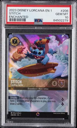 2023 DISNEY LORCANA THE FIRST CHAPTER ENCHANTED STITCH CAREFREE SURFER PSA 10 - Image 1