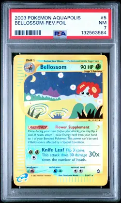 2003 POKEMON AQUAPOLIS #5 BELLOSSOM-REVERSE FOIL PSA 7 - Image 1