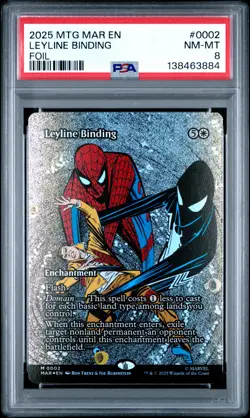 2025 MTG MARVEL'S SPIDER-MAN: SOURCE MATERIAL FOIL #0002 LEYLINE BINDING PSA 8 - Image 1