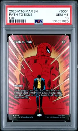 2025 MTG MARVEL'S SPIDER-MAN: SOURCE MATERIAL FOIL #0004 PATH TO EXILE PSA 10 - Image 1