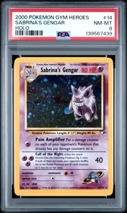2000 POKEMON GYM HEROES HOLO #14 SABRINA'S GENGAR PSA 8 - Image 1