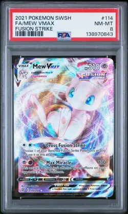 2021 POKEMON SWORD & SHIELD FUSION STRIKE #114 FULL ART/MEW VMAX PSA 8 - Image 1