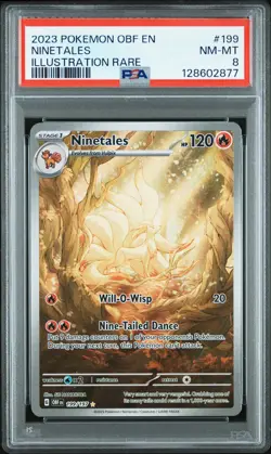 2023 POKEMON OBF EN-OBSIDIAN FLAMES ILLUSTRATION RARE #199 NINETALES PSA 8 - Image 1