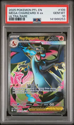 2025 POKEMON PFL EN-PHANTASMAL FLAMES ULTRA RARE #109 MEGA CHARIZARD X EX PSA 10 - Image 1