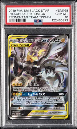 2019 POKEMON SM BLACK STAR PROMO #SM168 FULL ART/PIKACHU & ZEKROM GX PSA 10 - Image 1