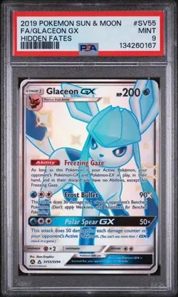 2019 POKEMON SUN & MOON HIDDEN FATES #SV55 FA/GLACEON GX HIDDEN FATES - PSA 9 - Image 1