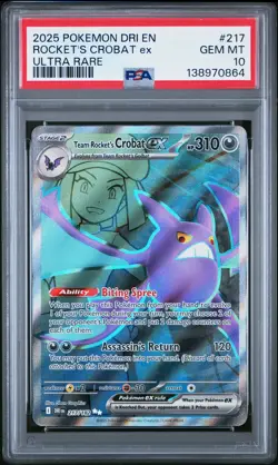 2025 POKEMON DRI EN-DESTINED RIVALS ULTRA RARE TEAM ROCKET'S CROBAT EX PSA 10 - Image 1