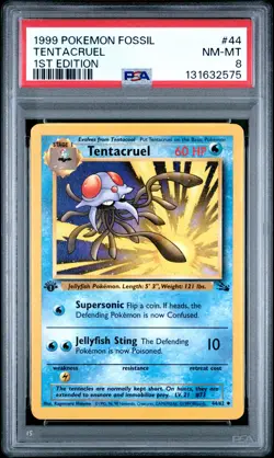 1999 POKEMON FOSSIL 1ST EDITION #44 TENTACRUEL PSA 8 - Image 1