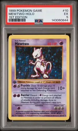 1999 POKEMON GAME 1ST ED #10 MEWTWO-HOLO PSA 5 - Image 1