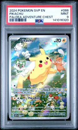 2024 POKEMON SVP EN-SV BLACK STAR PROMO PALDEA ADVENTURE CHEST PIKACHU PSA 9 - Image 1