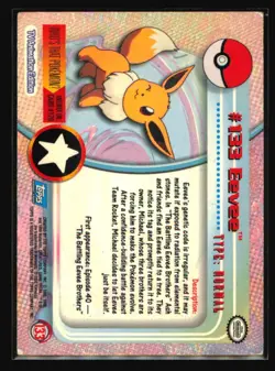 2000 Topps Pokemon TV Animation Edition Series 3 Non Holo #133 Eevee Blue Label - Image 2