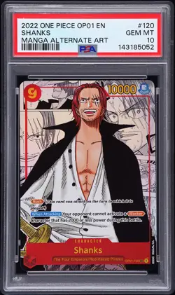 2022 ONE PIECE OP01-ROMANCE DAWN MANGA ALTERNATE ART #120 SHANKS PSA 10 - Image 1