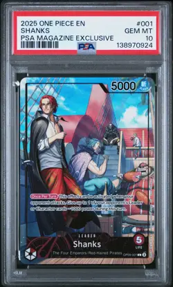 2025 ONE PIECE PROMOS PSA MAGAZINE EXCLUSIVE #001 SHANKS PSA 10 - Image 1