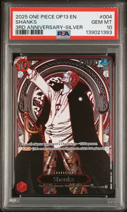 2025 ONE PIECE OP13-CARRYING ON HIS WILL 3RD ANNIV-SILVER #004 SHANKS PSA 10 - Image 1