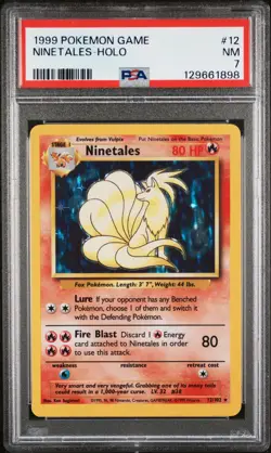1999 POKEMON BASE SET UNLIMITED #12 NINETALES-HOLO PSA 7 - Image 1