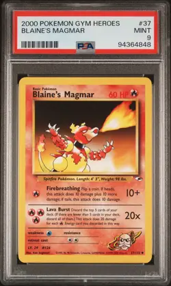 Pokemon TCG Blaine's Magmar Gym Heroes 37/132 Unlimited UC PSA 9 Pop 30 - Image 1