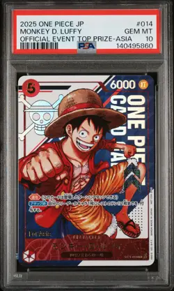 2025 ONE PIECE JPN PROMOS OFFICIAL EVENT TOP PRIZE-ASIA MONKEY D. LUFFY PSA 10 - Image 1