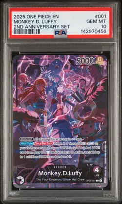 2025 ONE PIECE ENGLISH VERSION 2ND ANNIVERSARY SET #061 MONKEY D. LUFFY PSA 10 - Image 1