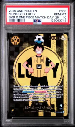 2025 ONE PIECE PROMOS BVB X ONE PIECE MATCH DAY 2025 #003 MONKEY D. LUFFY PSA 10 - Image 1
