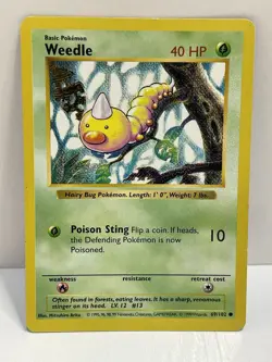 Pokemon WOTC Tcg Vintage Weedle 069/102 Base Set (Shadowless) Regular MP - Image 1