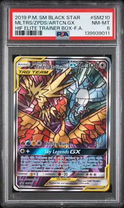 2019 POKEMON HIDDEN FATES ETB FULL ART/MOLTRES & ZAPDOS & ARTICUNO GX PSA 8 - Image 1