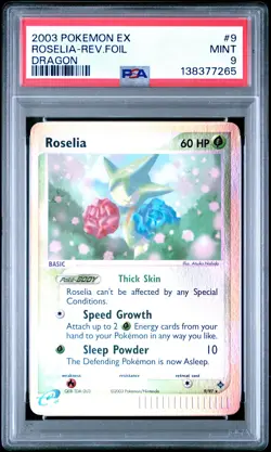 2003 POKEMON EX DRAGON #9 ROSELIA-REVERSE FOIL PSA 9 - Image 1