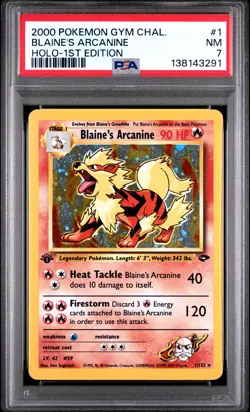 2000 POKEMON GYM CHALLENGE HOLO-1ST EDITION #1 BLAINE'S ARCANINE PSA 7 - Image 1