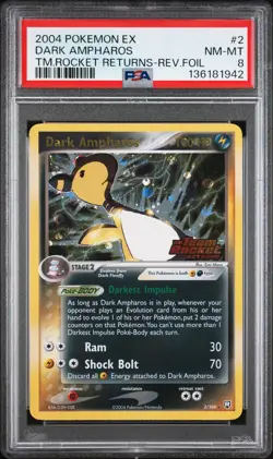 2004 POKEMON EX TEAM ROCKET RETURNS #2 DARK AMPHAROS-REVERSE FOIL PSA 8 - Image 1