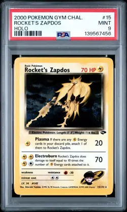 2000 POKEMON GYM CHALLENGE HOLO #15 ROCKET'S ZAPDOS PSA 9 - Image 1