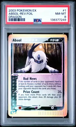 2003 POKEMON EX DRAGON #1 ABSOL-REVERSE FOIL PSA 8 - Image 1