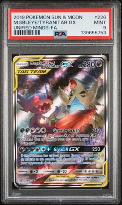 2019 POKEMON SUN & MOON UNIFIED MINDS FULL ART/MEGA SABLEYE & TYRANITAR GX PSA 9 - Image 1