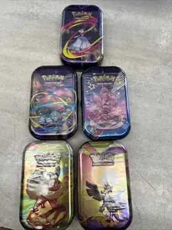 5x Pokemon TCG Scarlet & Violet Prismatic Evolutions Mini Tins Factory Sealed - Image 1