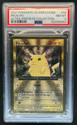2021 Pokemon Celebrations UPC Pikachu Gold Metal #58 PSA 8 - Image 1