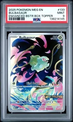 BULBASAUR 133/132 PSA 9 Pokemon TCG Mega Evolutions Enhanced Bster Box Topper - Image 1