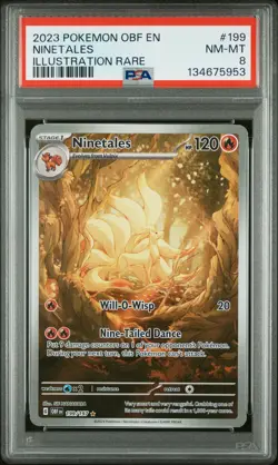 2023 POKEMON OBF EN-OBSIDIAN FLAMES ILLUSTRATION RARE #199 NINETALES PSA 8 - Image 1