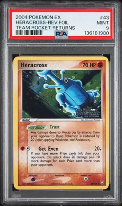 2004 POKEMON EX TEAM ROCKET RETURNS #43 HERACROSS-REVERSE FOIL PSA 9 - Image 1