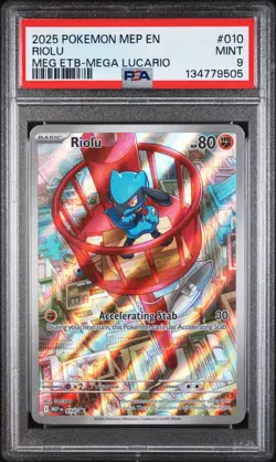 2025 POKEMON MEP EN-ME BLACK STAR PROMO #010 RIOLU PSA 9 - Image 1