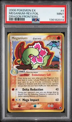 2006 POKEMON EX DRAGON FRONTIERS #4 MEGANIUM-REVERSE FOIL PSA 9 - Image 1