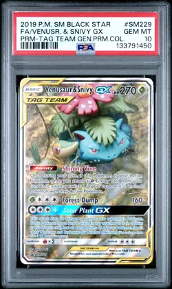 2019 POKEMON SM BLACK STAR PROMO #SM229 FULL ART/VENUSAUR & SNIVY GX PSA 10 - Image 1