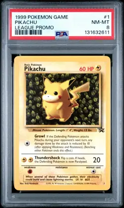 1999 POKEMON LEAGUE PROMO #1 PIKACHU PSA 8 - Image 1