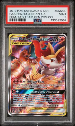 2019 POKEMON SM BLACK STAR PROMO #SM230 FULL ART/CHARIZARD & BRAIXEN GX PSA 9 - Image 1