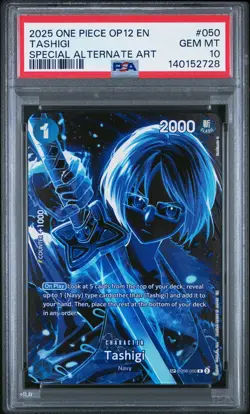 2025 ONE PIECE OP12-LEGACY OF THE MASTER SPECIAL ALTERNATE ART TASHIGI PSA 10 - Image 1